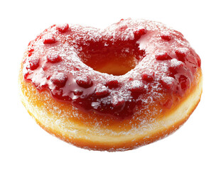 Delicious heart-shaped donut with cherry topping bakery food isolated on transparent background