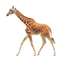 Giraffe walking gracefully in nature wildlife view isolated on transparent background