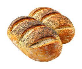 Freshly baked poppy seed bread loaves bakery food isolated on transparent background
