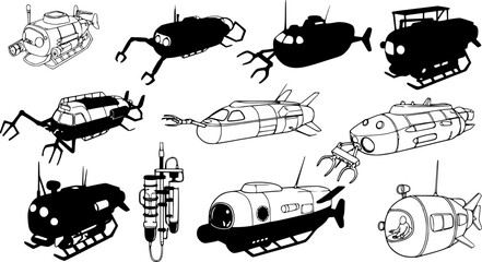Various underwater exploration devices designed for research and data collection in marine environments
