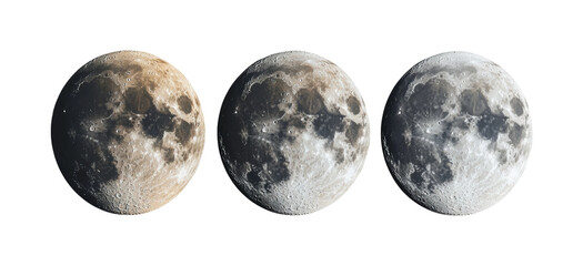 Obraz premium Lunar phases in observation night sky photographic series cosmic view astronomy isolated on transparent background