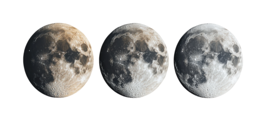 Lunar phases in observation night sky photographic series cosmic view astronomy isolated on transparent background