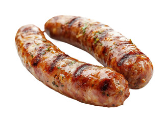 Grilled sausages cooking on bbq grill picnic food isolated on transparent background