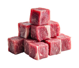 Fresh beef cubes for cooking kitchen food isolated on transparent background