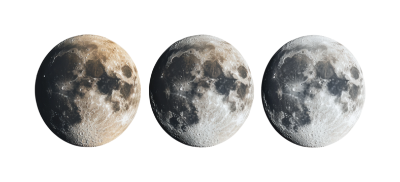 Lunar phases in observation night sky photographic series cosmic view astronomy isolated on transparent background