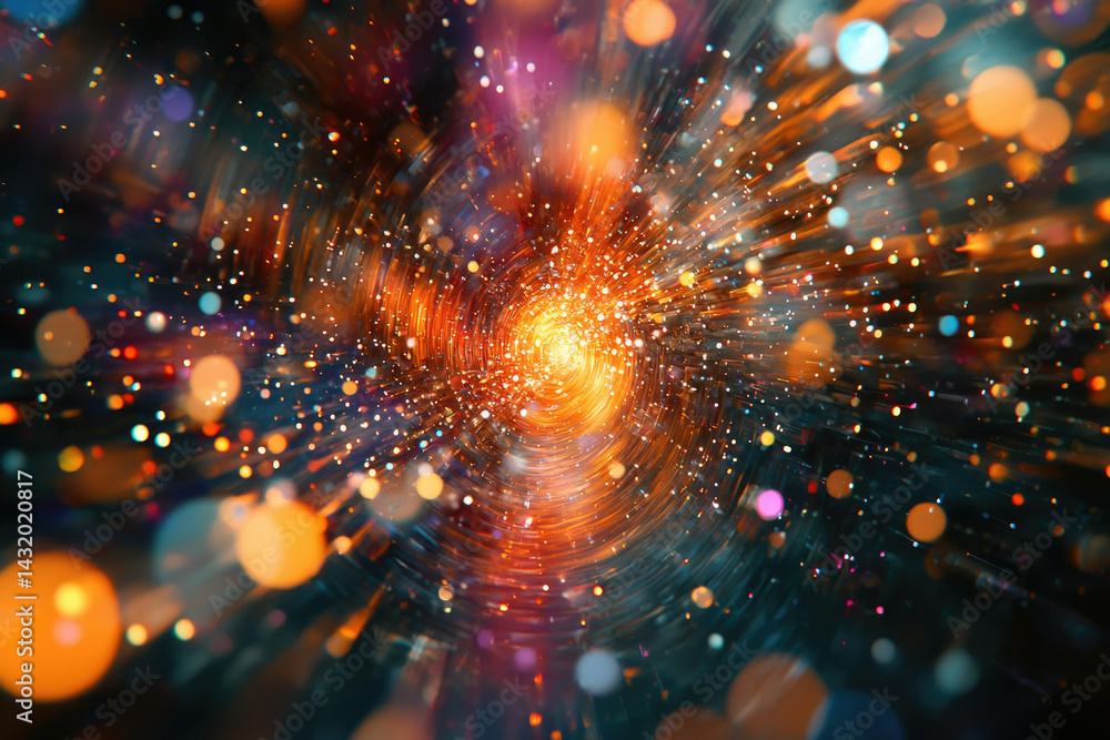 Aufkleber a swirling vortex of vibrant lights and sparkling particles, creating a dynamic and energetic cosmic