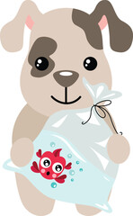 Cute Dog Holding a Bagged Goldfish.cdr