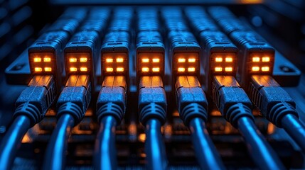 Obraz premium Illuminated Network Cables: High-Tech Connectivity