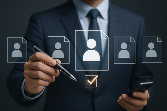 businessman pressing social network icon