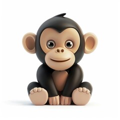 Fototapeta premium Cute cartoon chimpanzee sits on a white background.