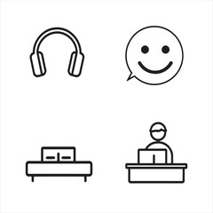 Office and Communication Icon set includes headphone, chat, workspace and reception desk.