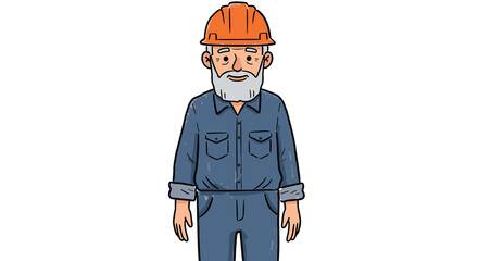 elderly construction worker standing in safety gear on white background  