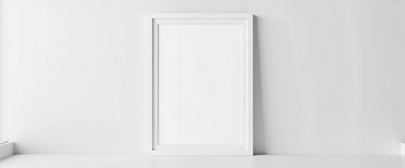Minimalistic blank picture frame on plain wall, modern decor concept