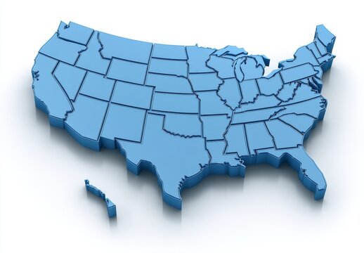 Fototapeta A 3D map symbol of the U.S.A with a blue dimensional representation of the United States