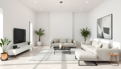 Modern, bright living room.  Empty space, light, style