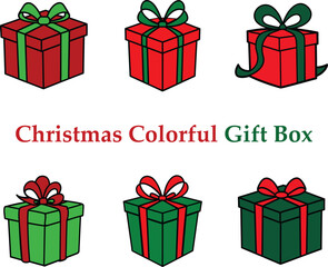 Festive Holiday Gift Box in Traditional Christmas Colors on transparent background, Christmas gift box
