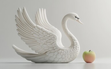 Fototapeta premium Innovation and evolution are key to creative development, where the idea of a red apple transforms into a swan and then improves into a flying bird, illustrating the process of transformation and