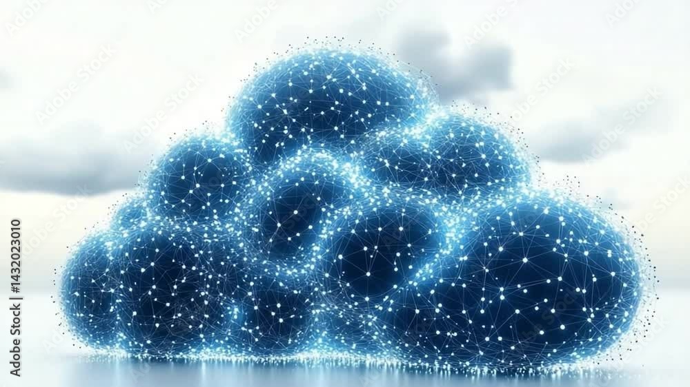 Aufkleber Cloud Computing and Data Connectivity: A captivating visual representation of the cloud, constructed from glowing, interconnected data points, symbolizes the essence of modern digital networking.