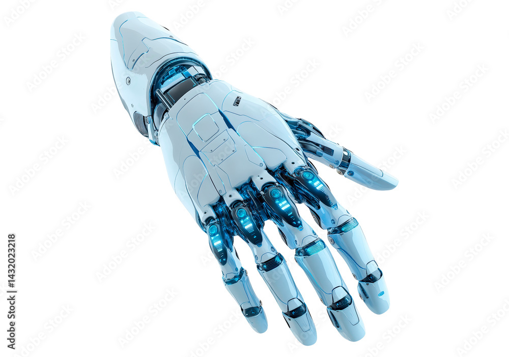 Poster robotic hand design showcasing advanced technology isolated on transparent background