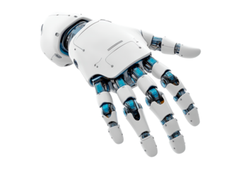 Futuristic white robotic hand isolated on transparent background