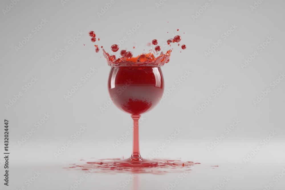 Poster captivating close-up of a wine glass filled with red liquid and splashing upward, creating a dynamic
