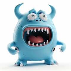 Naklejka premium A light-blue, cartoon monster with a wide-open mouth.