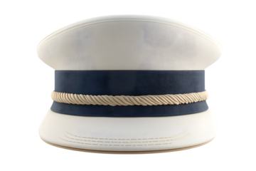 White Sailor Hat with Navy Band and Rope Detailing for Nautical Themes