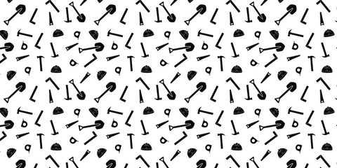 black and white seamless pattern with construction tools. International worker day background