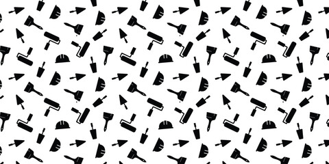 black and white seamless pattern with construction tools. International worker day background