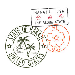 Postal rubber stamps STATE OF HAWAII, USA and HI zip code abbreviation. Retro seals for letter envelopes, greeting cards, passports, parcels.