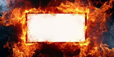 Fiery Frame Rectangle Composition with Burning Border and White Space, Flames , Border