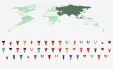 Obraz premium Complete Set of Asian Country Flags in Vertical Triangle Format.