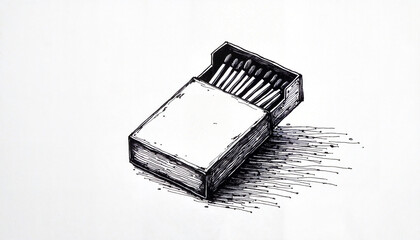 Minimalist line art of matchbox sketch on white paper, creative simplicity