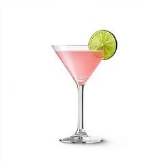 The cosmopolitan cocktail is presented in a martini glass on a see-through background