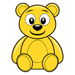Fototapeta premium Cute yellow teddy bear cartoon illustration, sitting and smiling happily.