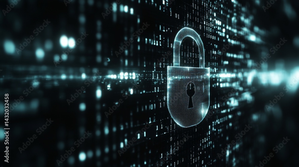 Poster the importance of robust cybersecurity and secure online transactions is symbolized by a glowing pad