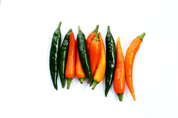 Chili peppers on a white background.