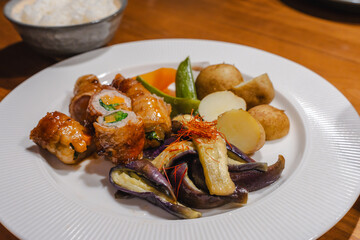 豚肉野菜巻きと茄子の和風定食