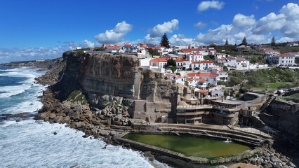 Azenhas Do Mar Beach At Sintra In District Of Lisbon Portugal. Coastal City. Waterfront Landscape....