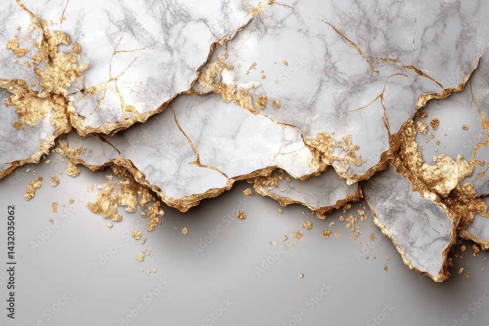 Poster luxurious and elegant white marble texture with golden veins, creating a sophisticated and glamorous