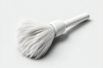 A close-up studio shot of a white shaving brush, ideal for professional barbers and beauty bloggers looking for a clean aesthetic, capturing its soft bristles.