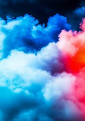 Fototapeta premium Colorful Cloudscape Abstract Sky with Blue, Red and White Clouds, Fantasy , Atmosphere