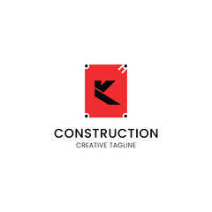 minimalist letter k logo design for construction company