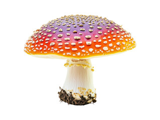 Obraz premium Vibrant Fly Agaric Mushroom with Red Cap and White Spots Isolated on Transparent PNG Background – Detailed Amanita Muscaria Fungus Illustration, Poisonous Mushroom Clipart, Forest Nature Element 