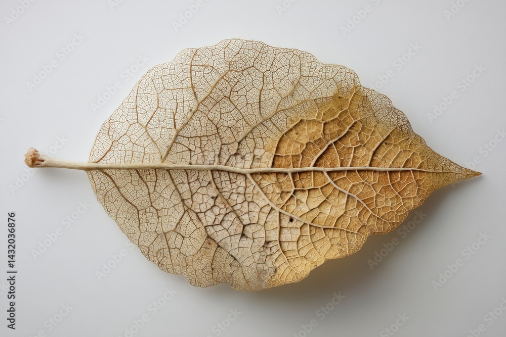 Aufkleber a delicate skeleton leaf with intricate veins and a subtle gradient on a plain surface, showcasing n