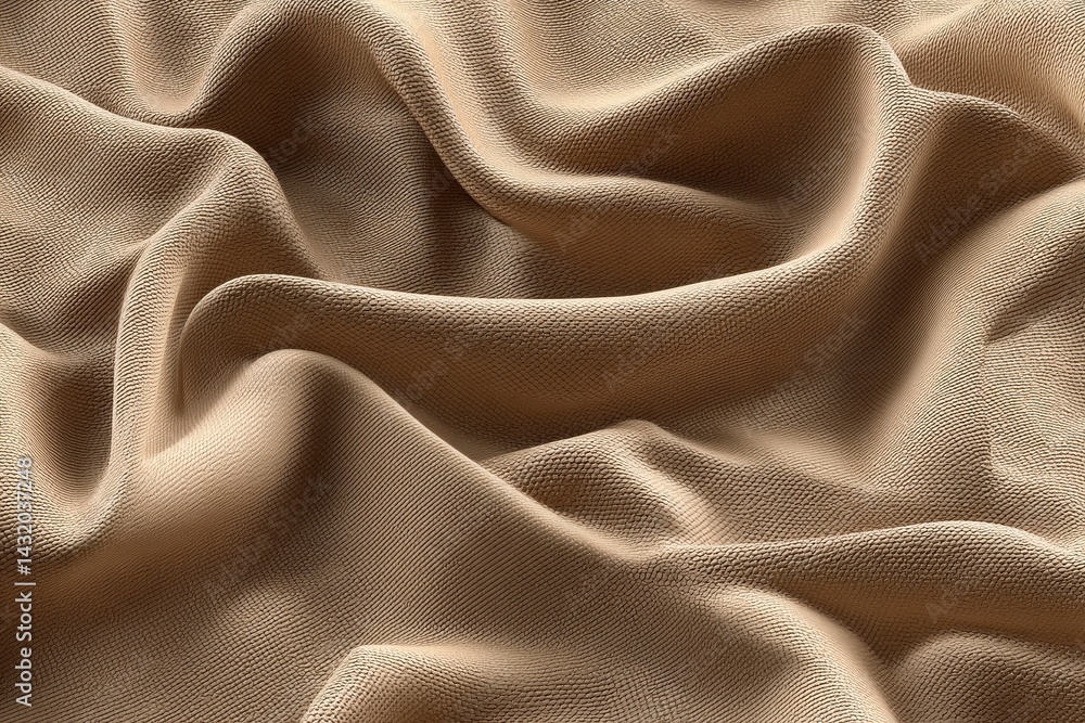 Poster close-up of soft, beige fabric with intricate textures and delicate folds, creating a gentle, warm, 