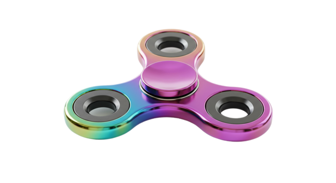 A close up shot of a colorful fidget spinner with a black background in a studio setting image