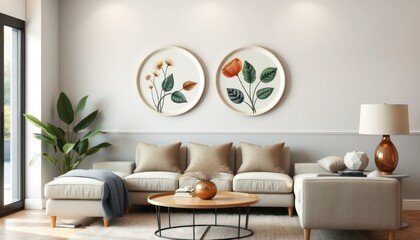 Obraz premium Modern living room with botanical art