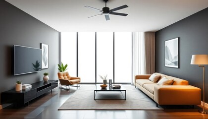 Obraz premium Modern living room with large windows (1)