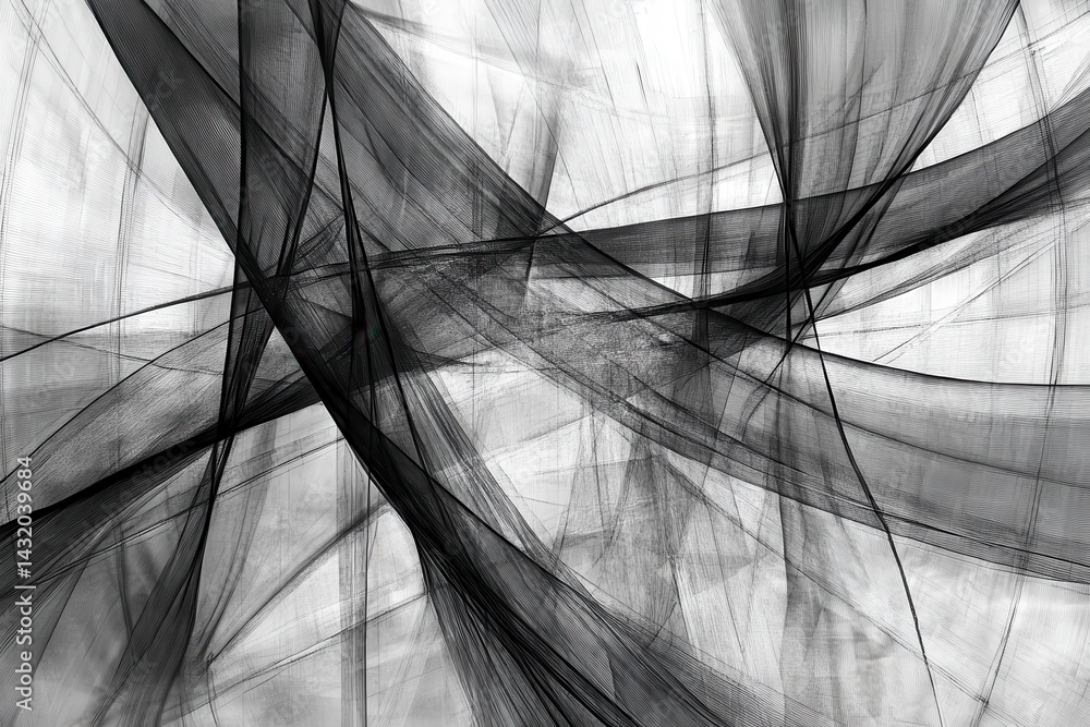 Poster abstract grayscale design with flowing lines